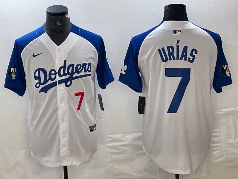 Men's Los Angeles Dodgers #7 Julio Urias Number White Blue Fashion Stitched Cool Base Limited Jersey,We sell and wholesale Men's Los Angeles Dodgers #7 Julio Urias Number White Blue Fashion Stitched Cool Base Limited Jersey on line form chian!